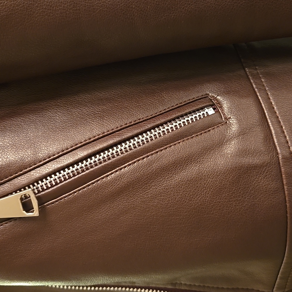 Landry | Dark Brown Faux Leather Silver Zipper Jacket - Picture 7 of 10